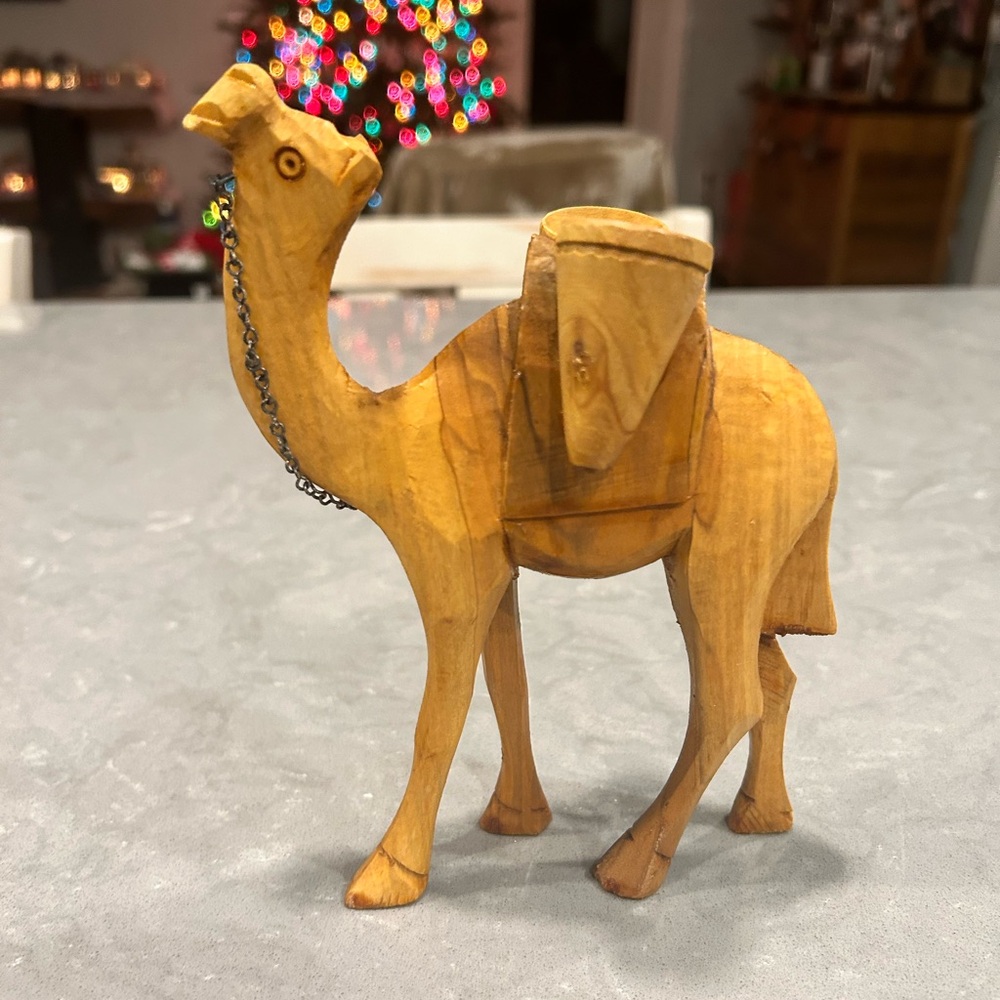 Vtg Hand Carved Wooden Camel Figurine Sculpture 6.75” Tall Nativity Piece Decor